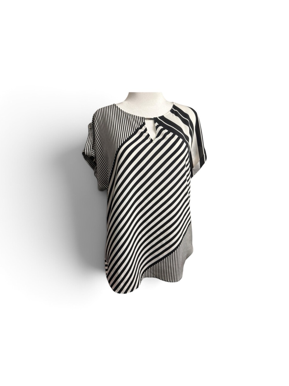 Calvin Klein Black & White Stripe Keyhole Blouse size large